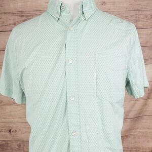 Ben Sherman Shirt Mens XL Green Geometric Short Sleeve Stretch Button Down